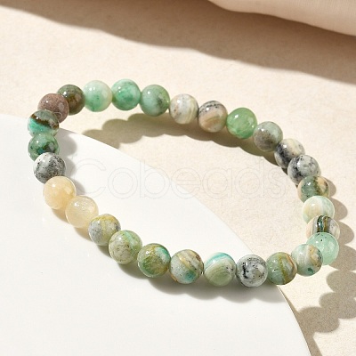 Natural Green Line Jasper Round Beaded Stretch Bracelets for Women BJEW-F535-02A-1