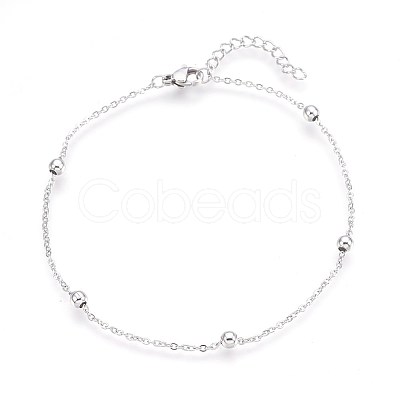 Tarnish Resistant 304 Stainless Steel Cable Chain Anklets AJEW-P069-04P-1