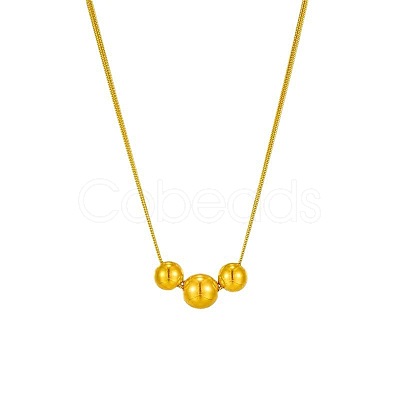 201 Stainless Steel 3 Round Graduated Beaded Pendant Necklaces FS-WGD22DA-02-1