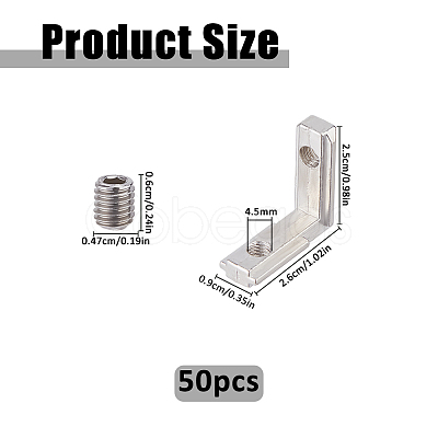 50 Bags L-shaped Aluminum Joint Corner Brackets with 2Pcs Screw FIND-FH0018-05-1