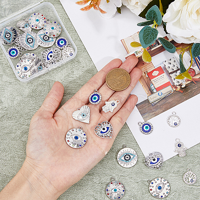 32Pcs 8 Style Evil Eye Alloy Enamel Pendants PALLOY-DC0001-24-1