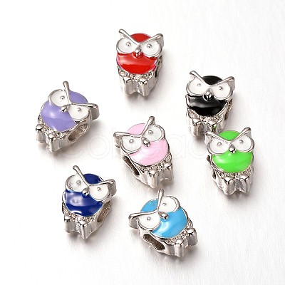 Owl Alloy Enamel Large Hole European Animal Beads X-MPDL-M020-04M-1