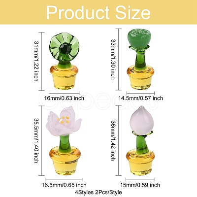 8Pcs 4 Styles Potted Plant Glass Figurines DJEW-CJ0001-11-1