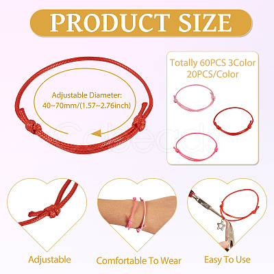 60Pcs 3 Colors Korean Waxed Polyester Cord Bracelet Making AJEW-CW0001-06-1