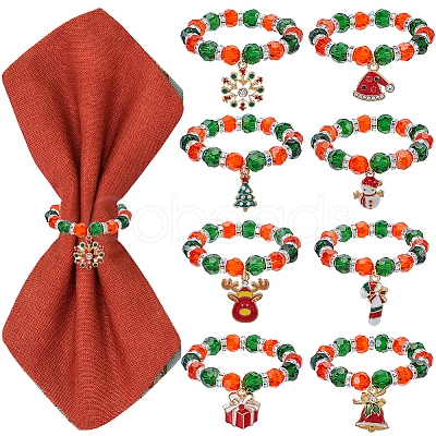 Christmas Theme Glass Beaded Napkin Rings AJEW-SC00029-1