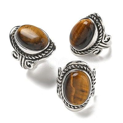 Natural Tiger Eye Adjustable Rings RJEW-I108-01AS-12-1