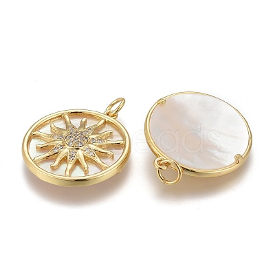 Brass Micro Pave Clear Cubic Zirconia Shell Pendants X-ZIRC-Z001-04G-1