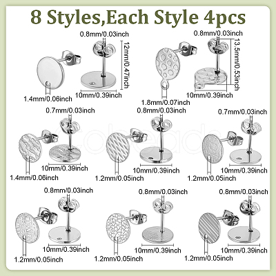 32Pcs 8 Style 201/304 Stainless Steel Stud Earring Findings STAS-ME0001-39P-1