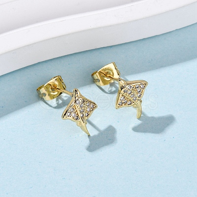 Brass Micro Pave Clear Cubic Zirconia Stud Earrings EJEW-D328-04G-01-1