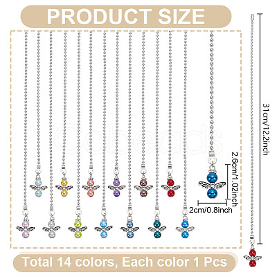 14Pcs 14 Colors Angel Glass Pearl & Alloy Charms Ceiling Fan Pull Chain Extenders PALLOY-HY00059-1