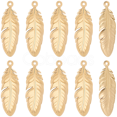 10Pcs 304 Stainless Steel Feather Pendants STAS-BBC0009-99-1