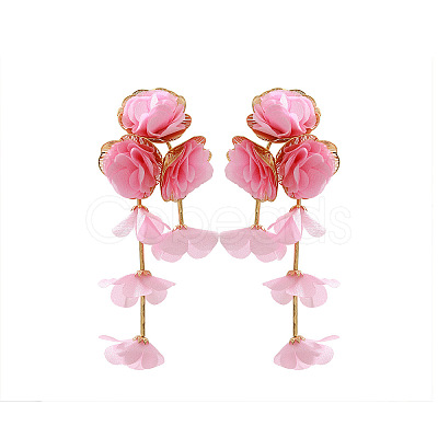 Alloy Cloth Flower Tassel Stud Earrings FS-WG1853D-03-1
