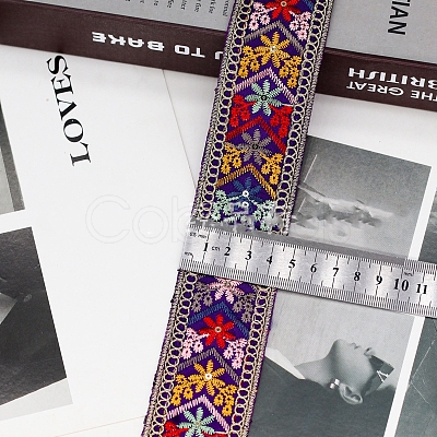 10 Yards Ethnic Style Floral Polyester Embroidery Ribbon PW-WG79888-06-1