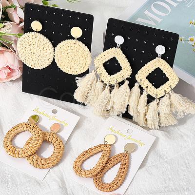 4 Pairs 4 Styles Rattan Dangle Stud Earrings EJEW-SP0001-16C-1