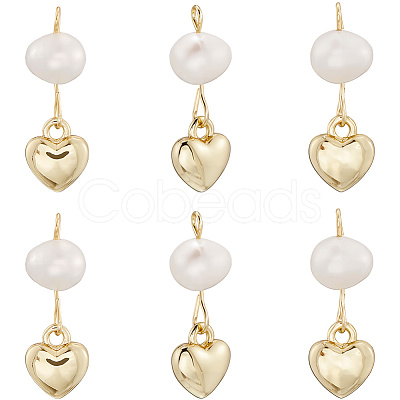 6Pcs Brass & Natural Pearl Heart Pendants KK-BBC0019-31-1