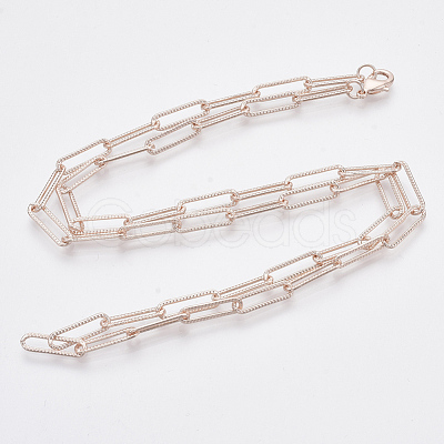 Brass Textured Paperclip Chain Necklace Making MAK-S072-01B-RG-1