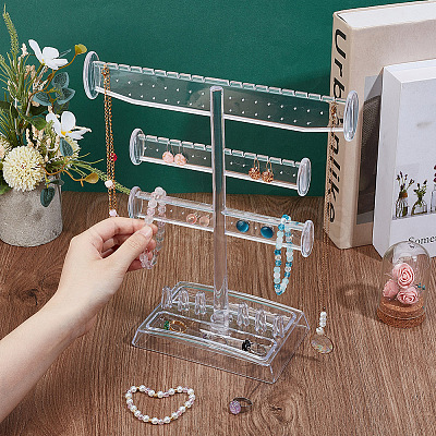 3-Tier T Bar Plastic Jewelry Towers for Earrings Rings ODIS-WH0030-204-1