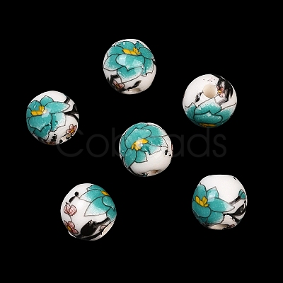 Floral Printed Porcelain Beads PORC-Q199-8mm-17-1