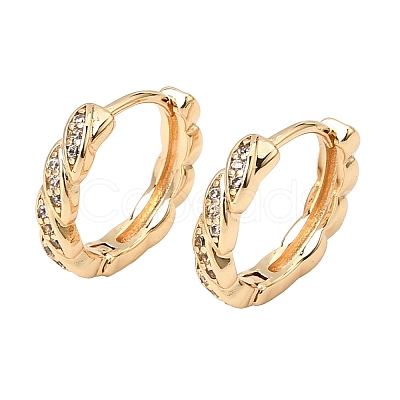 Twist Brass Micro Pave Cubic Zirconia Hoop Earrings KK-CBACA55-20G-1