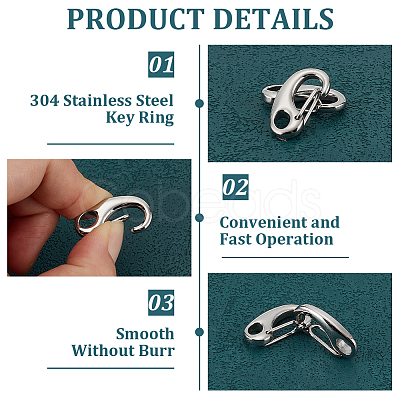 304 Stainless Steel Keychain Clasp Findings STAS-PH0002-24P-1