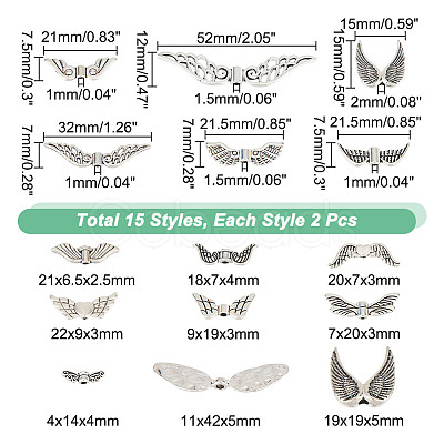 30Pcs 15 Styles Tibetan Style Alloy Beads FIND-NB0005-13-1