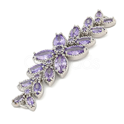 Brass Pave Lilac Cubic Zirconia Flower with Leaf Links Connector Charms KK-P277-52P-03-1