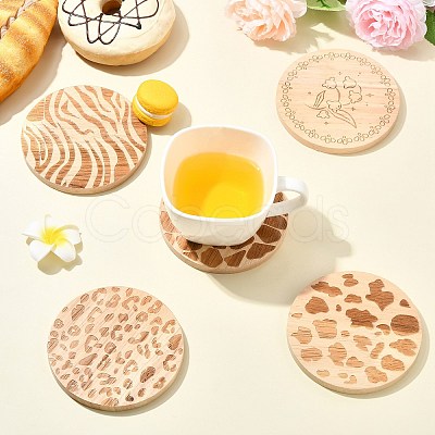 5Pcs 5 Colors Wood Coaster AJEW-CJ0001-67-1