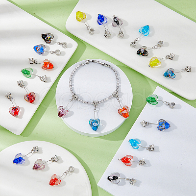 24Pcs 12 Colors Handmade Luminous Lampwork European Dangle Charms PALLOY-AB00087-1