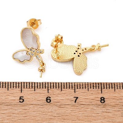 Brass Micro Pave Cubic Zirconia Shell Stud Earrings Findings KK-D363-01E-G-1