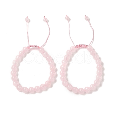 8mm Round Dyed Natural Rose Quartz Braided Bead Bracelets BJEW-C067-01B-20-1