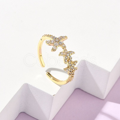 304 Stainless Steel Cubic Zirconia Cuff Open Rings for Women RJEW-Z122-02G-04-1
