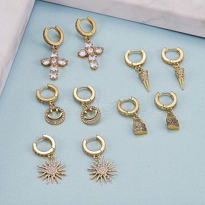 Clear Cubic Zirconia Cone Drop Huggie Hoop Earrings EJEW-SW00005-09-1