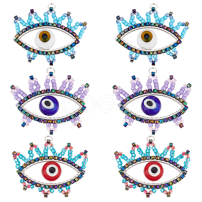 6Pcs 3 Colors Glass Seed Beaded Pendants PALLOY-GO00026-1