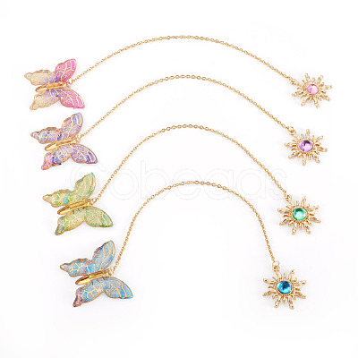4Pcs Butterfly Sun Acrylic & Alloy Resin Charm Bookmark AJEW-TA00044-1