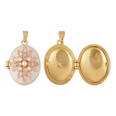 1Pc Brass Micro Pave Clear Cubic Zirconia Locket Pendants KK-TADJ0001-06-1