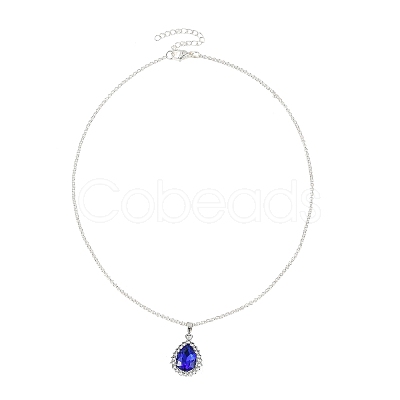 2Pcs 2 Styles Alloy Glass Teardrop Heart Pendant 304 Stainless Steel Rolo Chain Necklaces for Women NJEW-JN06499-1
