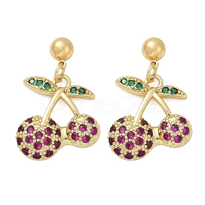 Brass Cubic Zirconia Dangle Stud Earrings EJEW-Q036-07G-1