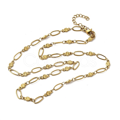 304 Stainless Steel Flower Link Chain Necklaces for Women NJEW-A046-02C-G-1