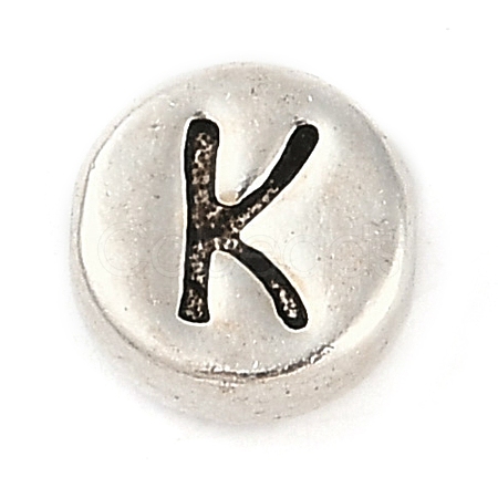925 Sterling Silver Flat Round with Letter Beads STER-G044-01AS-K-1