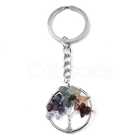 Natural Mixed Gemstone Chips Chakra Keychain G-N0326-003D-1