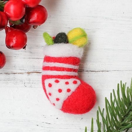 Christmas Theme Stocking Brooch Cactus Needle Felting Kit DIY-K055-03-1