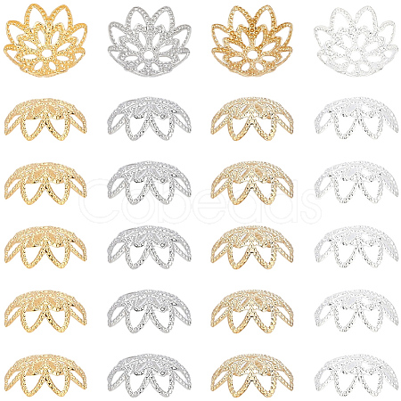 240Pcs 4 Colors Brass Fancy Bead Caps KK-PA0001-27-1