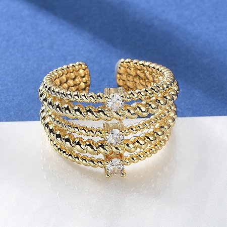 Rack Plating Real 18K Gold Plated Brass Multi Lines Open Cuff Rings RJEW-B048-08G-1