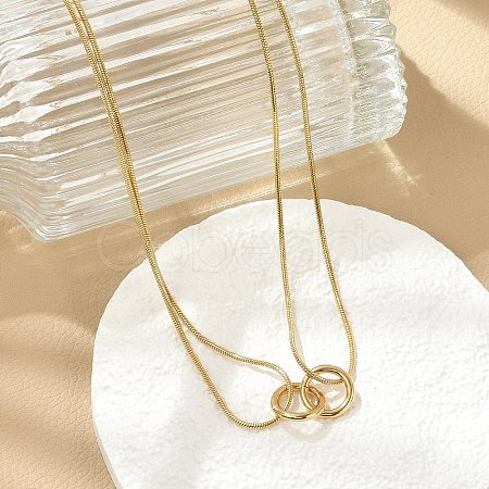 304 Stainless Steel Double Layer Snake Chain 2-Ring Link Necklaces NJEW-R017-01G-1