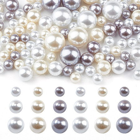 GOMAKERER 222Pcs 9 Styles ABS Plastic Imitation Pearl Round Beads KY-GO0001-03-1