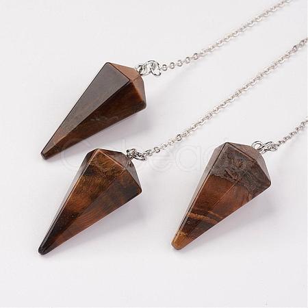 Natural Tiger Eye Hexagonal Pointed Dowsing Pendulums G-G956-D02-FF-1