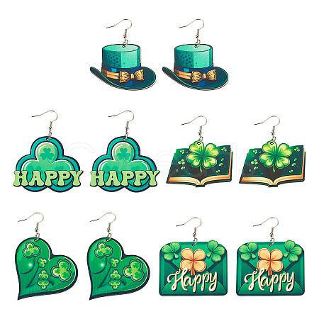 DIY Saint Patrick's Day Wood Dangle Earrings Making Kit DIY-TA0009-17-1