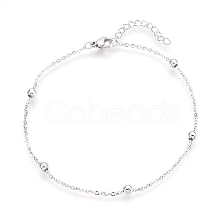 Tarnish Resistant 304 Stainless Steel Cable Chain Anklets AJEW-P069-04P-1