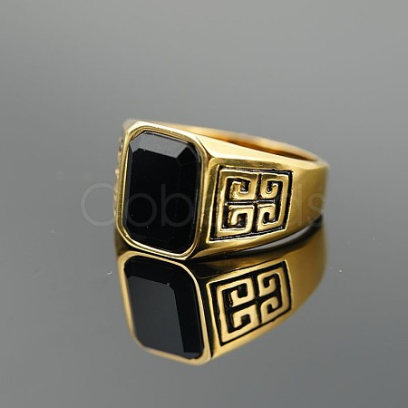 304 Stainless Steel & Obsidian Finger Rings for Men FS-WG9DF95-07-1