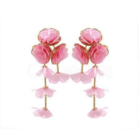 Alloy Cloth Flower Tassel Stud Earrings FS-WG1853D-03-1